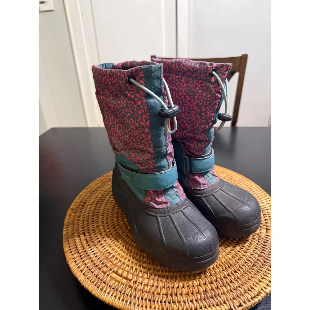 Columbia Kids Waterproof Snow Boots Pink Leopard Print 400g BY1325-316 Size 4